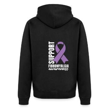 Fibromyalgie Rheuma Unterstützung - Unisex Premium Bio Zip Hoodie - Schwarz - Hinten - Nico (187cm)