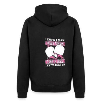 Tischtennis Pingpong Mädchen - Unisex Premium Bio Zip Hoodie - Schwarz - Hinten - Nico (187cm)