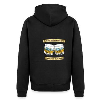 Whisky Whiskey Lustig - Unisex Premium Bio Zip Hoodie - Schwarz - Hinten - Nico (187cm)