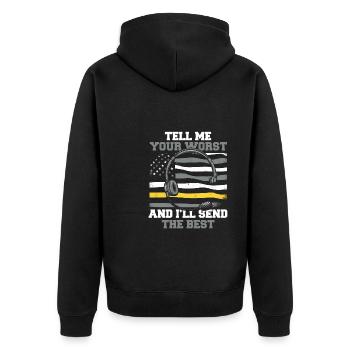 Emergency call control center operations center U.S. flag - Unisex Premium Organic Zip Hoodie - black - Back - Nico (187cm)