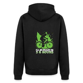 E Bike Elektrorad 3 6 Stunden - Unisex Premium Bio Zip Hoodie - Schwarz - Hinten - Nico (187cm)