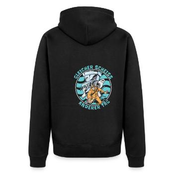 Rohrleitungsbauer Witzig - Unisex Premium Bio Zip Hoodie - Schwarz - Hinten - Nico (187cm)