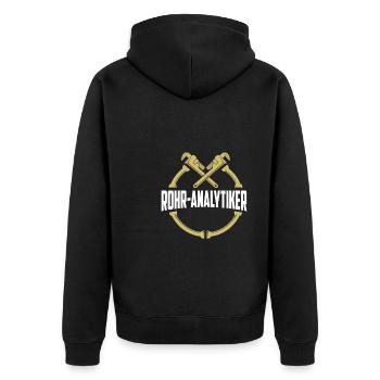 Rohrleitungsbauer Witzig - Unisex Premium Bio Zip Hoodie - Schwarz - Hinten - Nico (187cm)