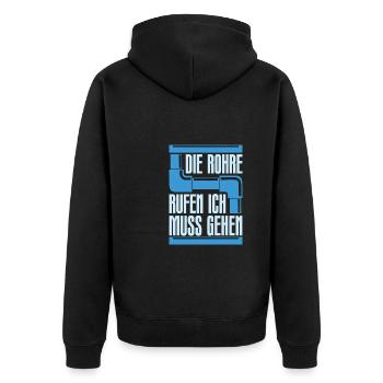 Rohrleitungsbauer Witzig - Unisex Premium Bio Zip Hoodie - Schwarz - Hinten - Nico (187cm)