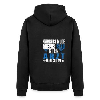 Hausarzt Doktor Morgens Mde Abends Blau - Unisex Premium Bio Zip Hoodie - Schwarz - Hinten - Nico (187cm)