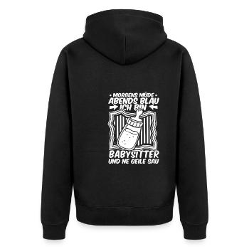 Babysitter Morgens Mde Abends Blau - Unisex Premium Bio Zip Hoodie - Schwarz - Hinten - Nico (187cm)