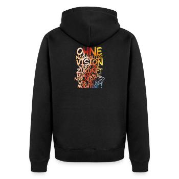 Ohne nachhaltige Vision keine Zukunft! - Unisex Premium Bio Zip Hoodie - Schwarz - Hinten - Nico (187cm)
