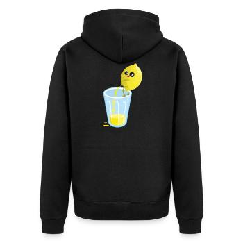 Zitrone pinkelt Limonade - Unisex Premium Bio Zip Hoodie - Schwarz - Hinten - Nico (187cm)