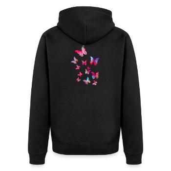 Falter,Schmetterling, butterfly, schwarm, fliegen - Unisex Premium Bio Zip Hoodie - Schwarz - Hinten - Nico (187cm)