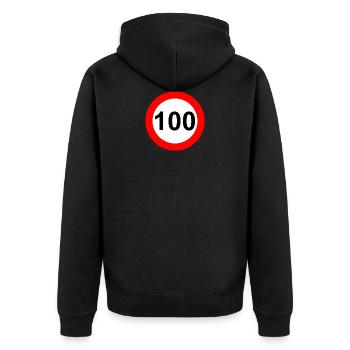 Verkehrsschild Geschwindigkeit Grenze 100 - Unisex Premium Bio Zip Hoodie - Schwarz - Hinten - Nico (187cm)