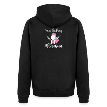 I'm a fucking Pflegehor - Unisex Premium Bio Zip Hoodie - Schwarz - Hinten - Nico (187cm)
