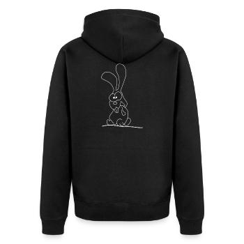 Verrückter, sitzender Hase in weiß - Unisex Premium Bio Zip Hoodie - Schwarz - Hinten - Nico (187cm)