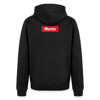 Momo red stripe - Unisex Premium Organic Zip Hoodie - black - Back - Nico (187cm)