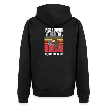 Lustig Faultier Retro Geschenk - Unisex Premium Bio Zip Hoodie - Schwarz - Hinten - Nico (187cm)
