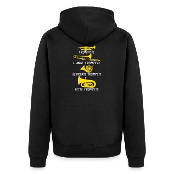 Verschiedene Trompeten - lustige Übersicht - Unisex Premium Bio Zip Hoodie - Schwarz - Hinten - Nico (187cm)