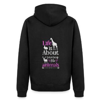 Tierschützer Vegetarier Tierliebe Tierheim - Unisex Premium Bio Zip Hoodie - Schwarz - Hinten - Nico (187cm)