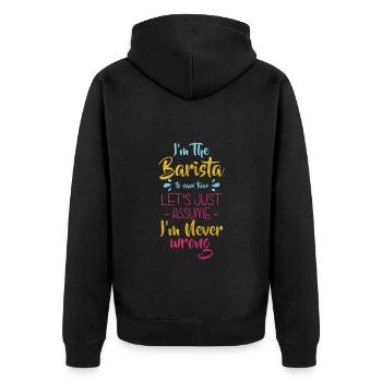 Barkeeper Kaffeetrinker Morgenmuffel - Unisex Premium Bio Zip Hoodie - Schwarz - Hinten - Nico (187cm)