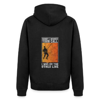 Angel Fischen Freizeit Sport - Unisex Premium Bio Zip Hoodie - Schwarz - Hinten - Nico (187cm)