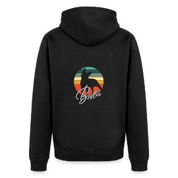 Bostie Boston Terrier Silhouette im Farbkreis - Unisex Premium Bio Zip Hoodie - Schwarz - Hinten - Nico (187cm)