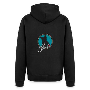 Yorkshire Terrier in colored circle with red heart - Unisex Premium Organic Zip Hoodie - black - Back - Nico (187cm)