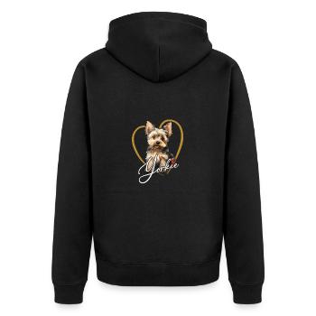 Yorkshire Terrier Puppy Yorkie in Heart Frame - Unisex Premium Organic Zip Hoodie - black - Back - Nico (187cm)