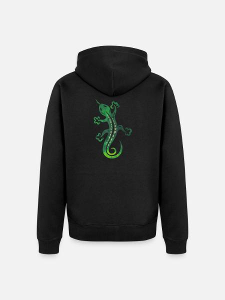 Green lizard, tribal and tattoo style. - Unisex Premium Organic Zip Hoodie - black