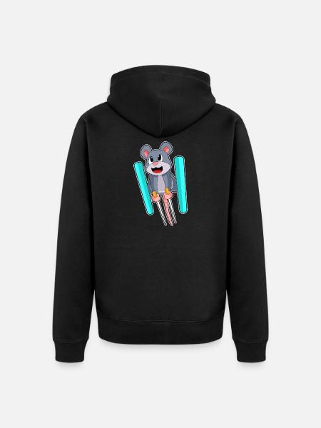 Maus Skispringer Ski Wintersport - Unisex Premium Bio Zip Hoodie - Schwarz