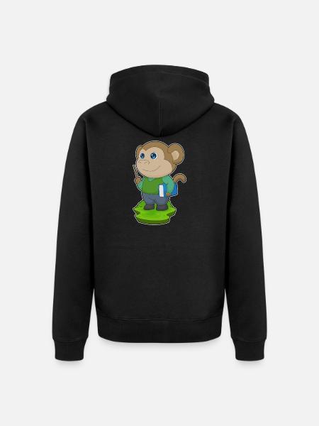 Monkey Teacher Book School - Unisex Premium Organic Zip Hoodie - black