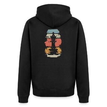 retro chess king game vintage illustration icon - Unisex Premium Organic Zip Hoodie - black - Back - Nico (187cm)