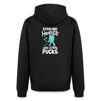 Eishockey Valentinstag - Unisex Premium Bio Zip Hoodie - Schwarz - Hinten - Nico (187cm)