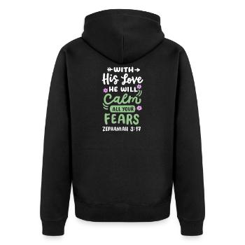 Christlicher Bibelvers - Unisex Premium Bio Zip Hoodie - Schwarz - Hinten - Nico (187cm)