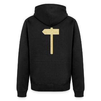 Rustikale hölzerne Wegweiser-Illustration - Unisex Premium Bio Zip Hoodie - Schwarz - Hinten - Nico (187cm)