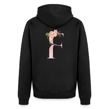 Romantisches pastellfarbenes Blumen-F - Unisex Premium Bio Zip Hoodie - Schwarz - Hinten - Nico (187cm)