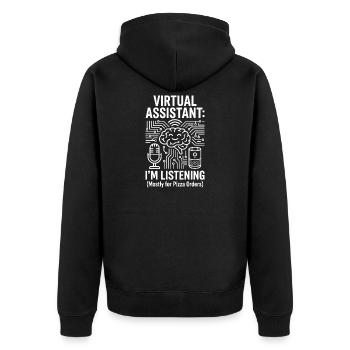 Virtual Assistant I’m Listening Pizza Humor - Unisex Premium Bio Zip Hoodie - Schwarz - Hinten - Nico (187cm)