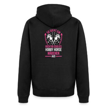 Steckenpferd Hobbyhorse Hobby Horsing - Unisex Premium Bio Zip Hoodie - Schwarz - Hinten - Nico (187cm)