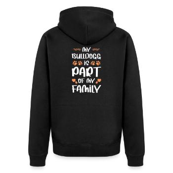 Mein Bulldog ist Teil meiner Familie - Unisex Premium Bio Zip Hoodie - Schwarz - Hinten - Nico (187cm)