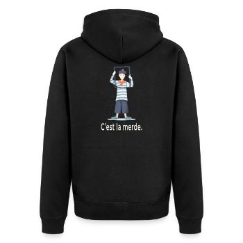 French Humor C’est La Merde Design - Unisex Premium Bio Zip Hoodie - Schwarz - Hinten - Nico (187cm)
