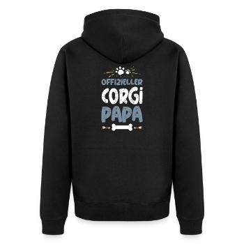 Offizieller Corgi Papa T-Shirt - Unisex Premium Bio Zip Hoodie - Schwarz - Hinten - Nico (187cm)