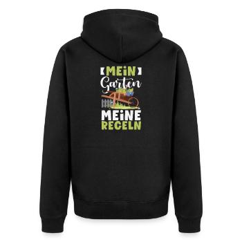 Mein Garten Meine Regeln - Unisex Premium Bio Zip Hoodie - Schwarz - Hinten - Nico (187cm)