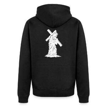 Kreuzweg Silhouette Jesu - Unisex Premium Bio Zip Hoodie - Schwarz - Hinten - Nico (187cm)