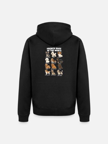 French Dog Breed Chart Cute - Unisex Premium Organic Zip Hoodie - black