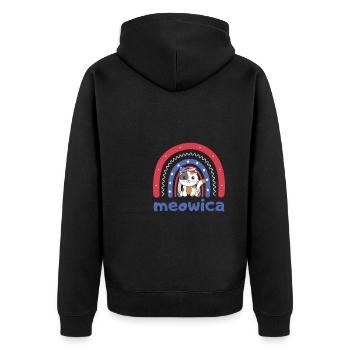 Katze für den vierten Juli USA Regenbogen Meowica - Unisex Premium Bio Zip Hoodie - Schwarz - Hinten - Nico (187cm)