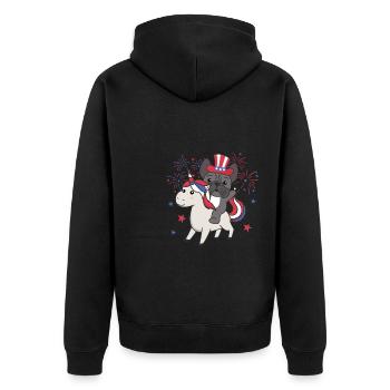 Hund mit Einhorn für den vierten Juli Feuerwerk - Unisex Premium Bio Zip Hoodie - Schwarz - Hinten - Nico (187cm)