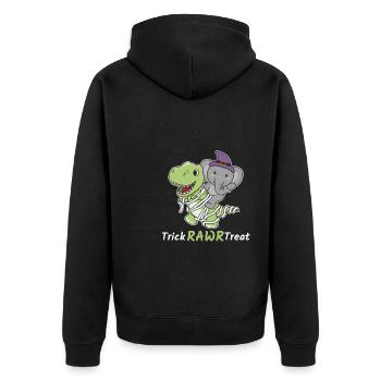 Elephant Trick Rawr Treat T-Rex Mummy Costume - Unisex Premium Organic Zip Hoodie - black - Back - Nico (187cm)