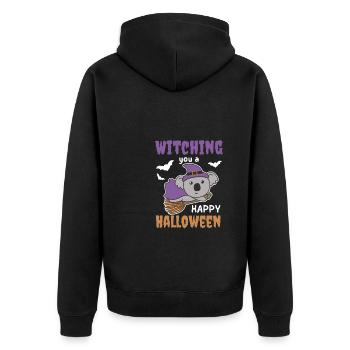 Koala Hexe Witching you a Happy Halloween - Unisex Premium Bio Zip Hoodie - Schwarz - Hinten - Nico (187cm)