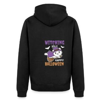 Katze Hexe Hexen Witching you a Happy Halloween - Unisex Premium Bio Zip Hoodie - Schwarz - Hinten - Nico (187cm)
