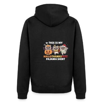 Hallothanksmas Pajama Shirt Katze Weihnachtstier - Unisex Premium Bio Zip Hoodie - Schwarz - Hinten - Nico (187cm)