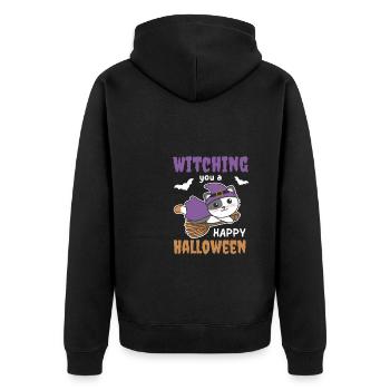Katze Hexe Hexen Witching you a Happy Halloween - Unisex Premium Bio Zip Hoodie - Schwarz - Hinten - Nico (187cm)