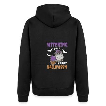 Hippo Hexe Hexen Witching you a Happy Halloween - Unisex Premium Bio Zip Hoodie - Schwarz - Hinten - Nico (187cm)