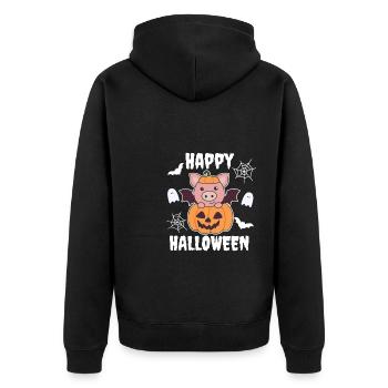 Pig Happy Halloween Pumpkin Bat Costume - Unisex Premium Organic Zip Hoodie - black - Back - Nico (187cm)